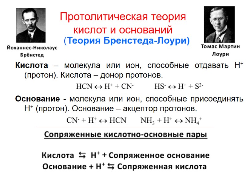 Протолитическая теория  кислот и оснований        